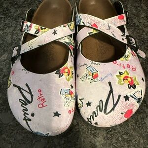 Birkenstock Pink Printed Mules